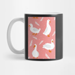 White Pekin Ducks with feathers and dots repeat pattern Mug